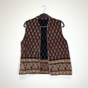 Vintage boho printed reversible button down vest